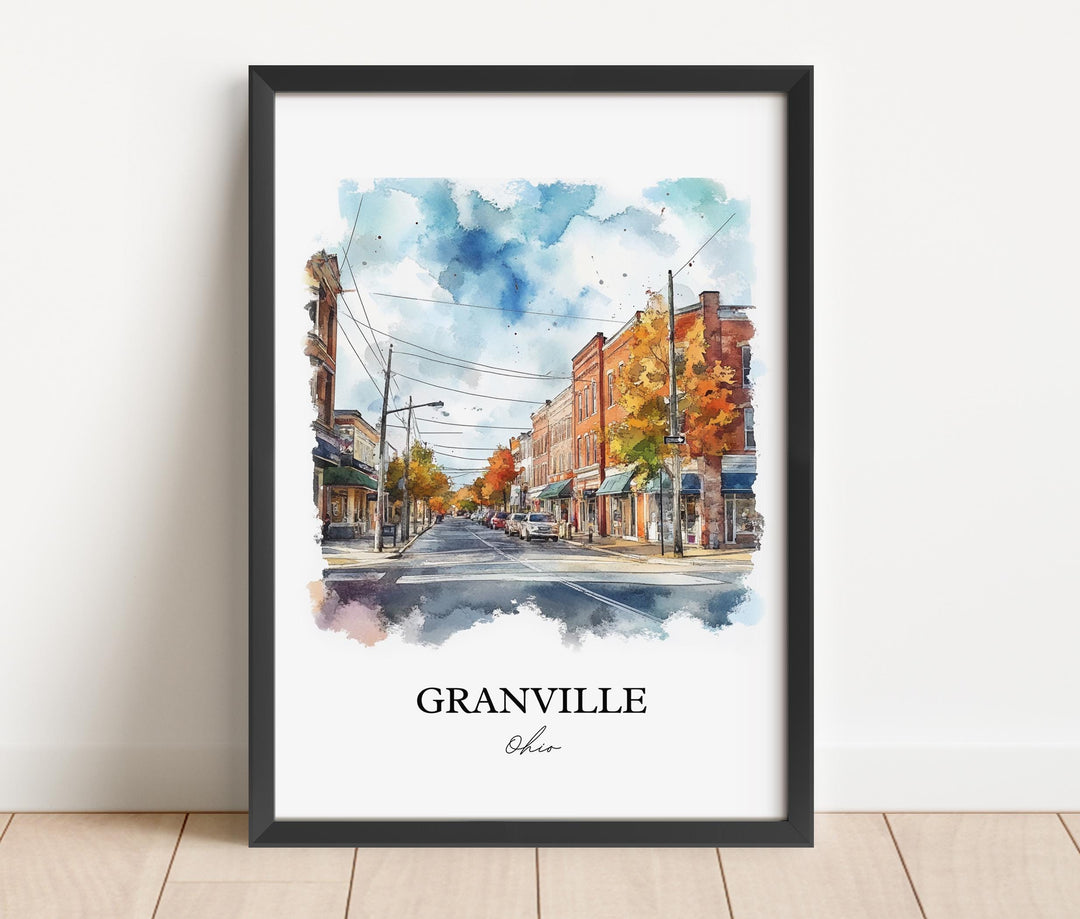 Granville OH Wall Art, Licking County Print, Ohio Watercolor Art, Granville Ohio Gift, Travel Print, Travel Poster, Housewarming Gift