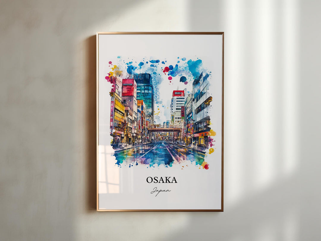 Osaka Wall Art, Osaka Skyline Print, Japan Watercolor Art, Osaka Japan Gift, Travel Print, Travel Poster, Housewarming Gift