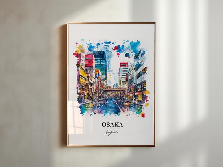 Osaka Wall Art, Osaka Skyline Print, Japan Watercolor Art, Osaka Japan Gift, Travel Print, Travel Poster, Housewarming Gift