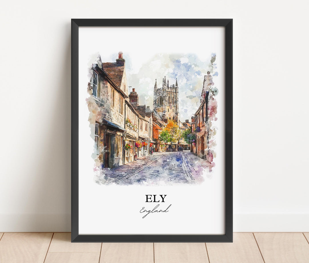 Ely England Wall Art, East Cambridgeshire Print, England Watercolor Art, Ely England Gift, Travel Print, Travel Poster, Housewarming Gift