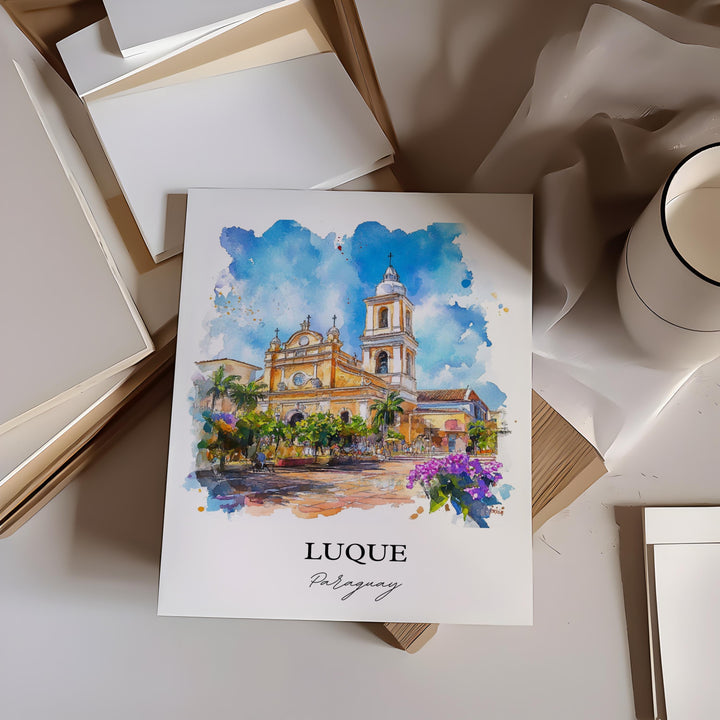 Luque Paraguay Wall Art, Asunción Print, Paraguay Watercolor Art, Luque Paraguay Gift, Travel Print, Travel Poster, Housewarming Gift