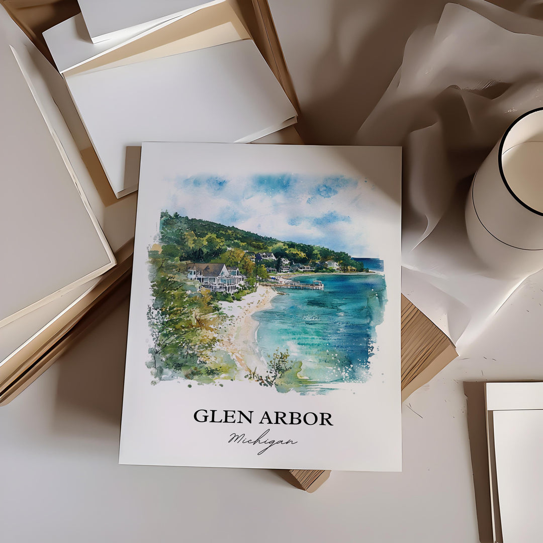 Glen Arbor, Michigan, USA – Watercolor Art Print