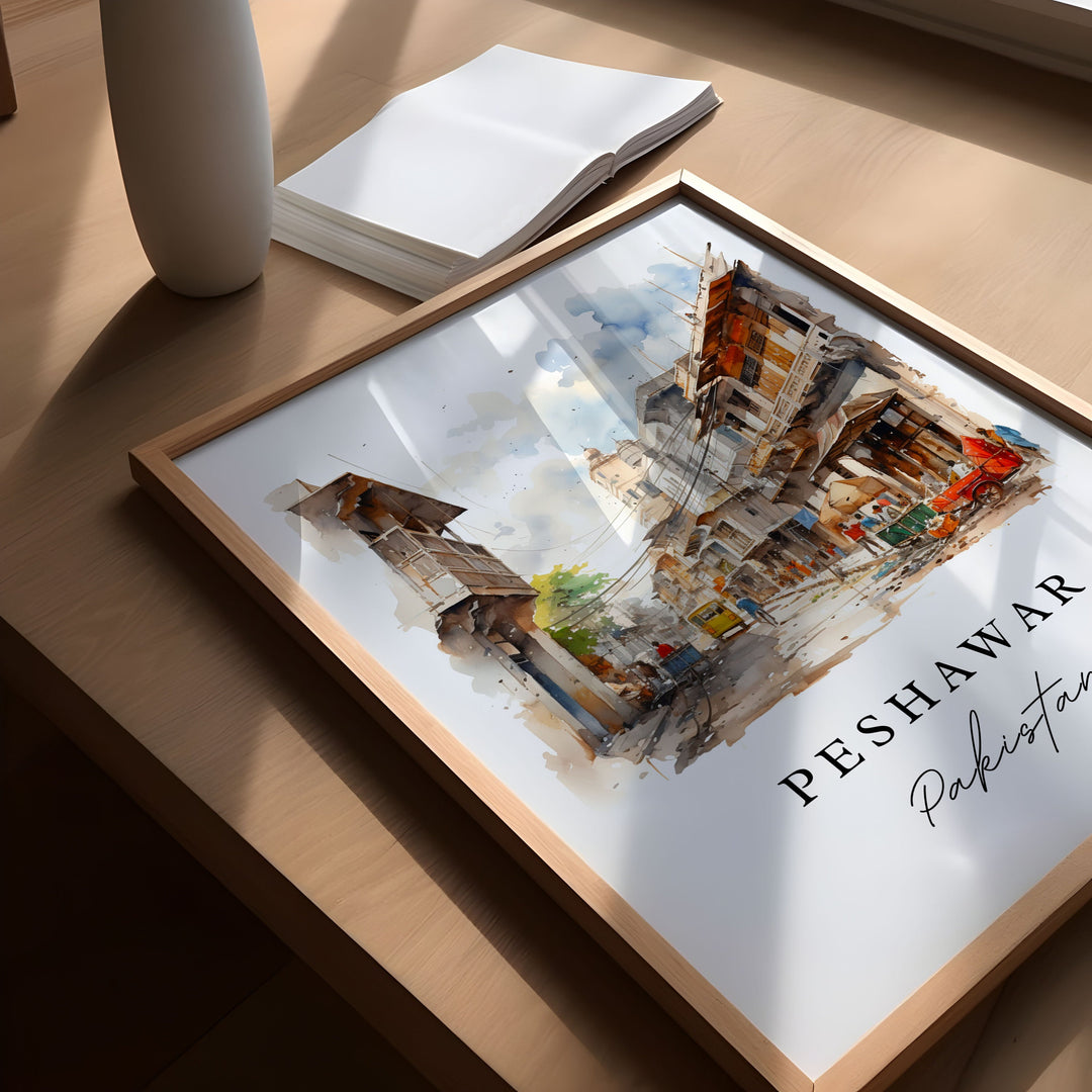 Peshawar traditional travel art - Pakistan, Peshawar poster print, Wedding gift, Birthday present, Custom Text, Perfect Gift