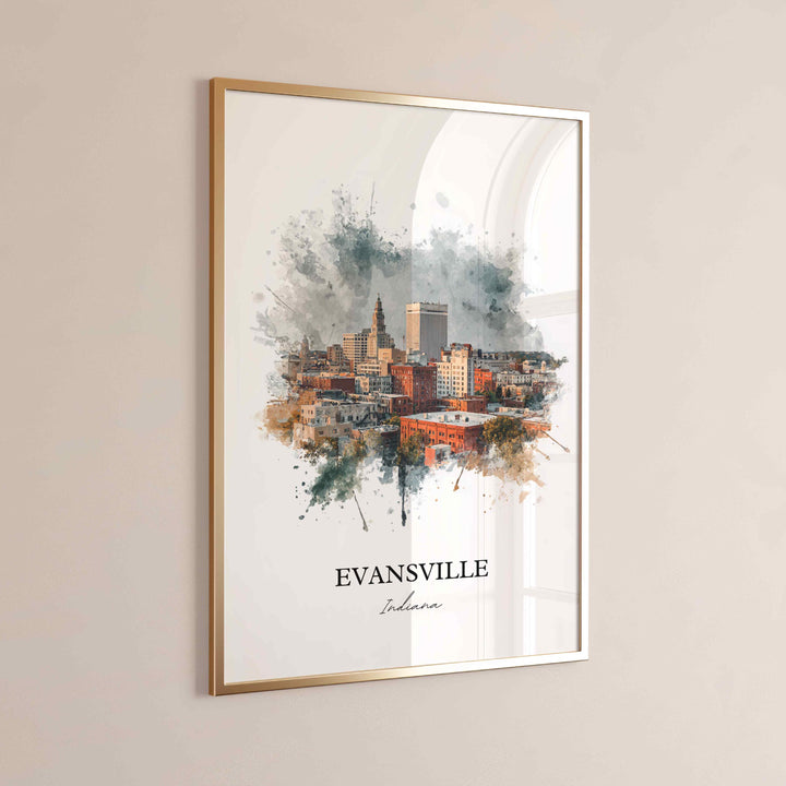 Evansville Wall Art, Evansville IL Print, Illinois Watercolor Art, Evansville Illinois Gift, Travel Print, Travel Poster, Housewarming Gift