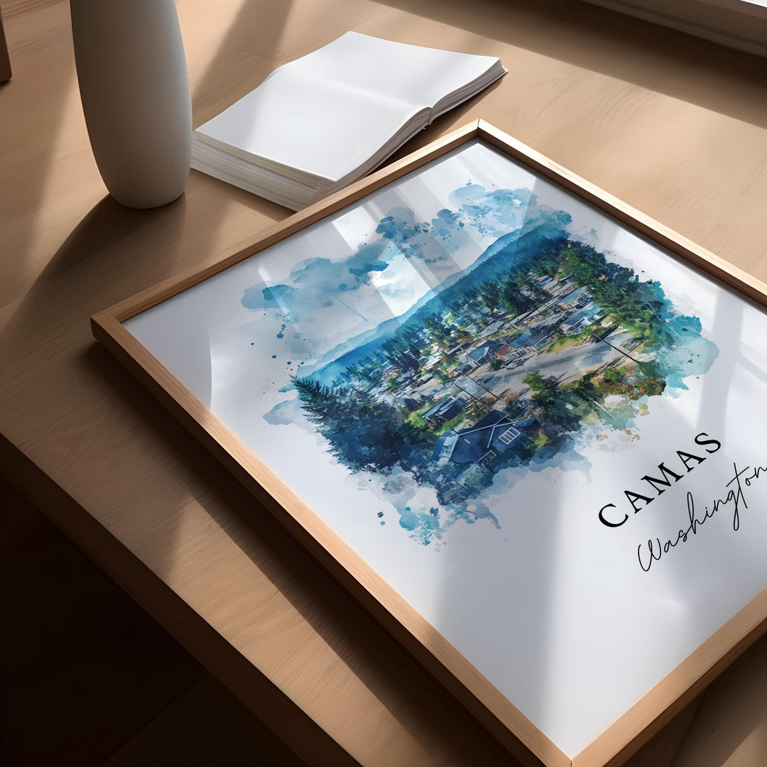 Camas WA Wall Art, Camas Washington Print, Camas Watercolor Art, Clark County WA Gift, Travel Poster, Housewarming Gift