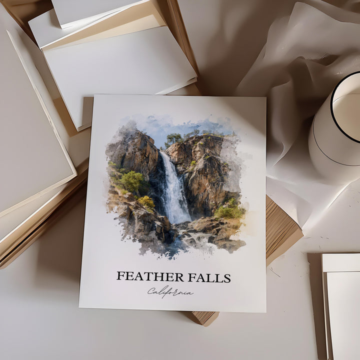 Feather Falls, California, USA – Watercolor Art Print