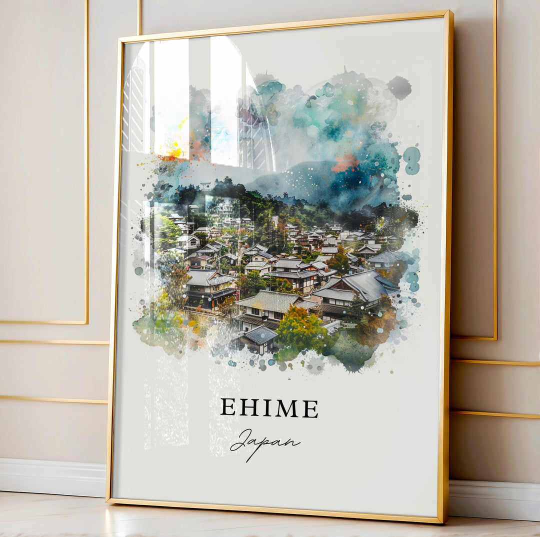 Ehime Wall Art, Ehime Japan Print, Shikoku Island Watercolor, Shikoku Island Japan Gift,