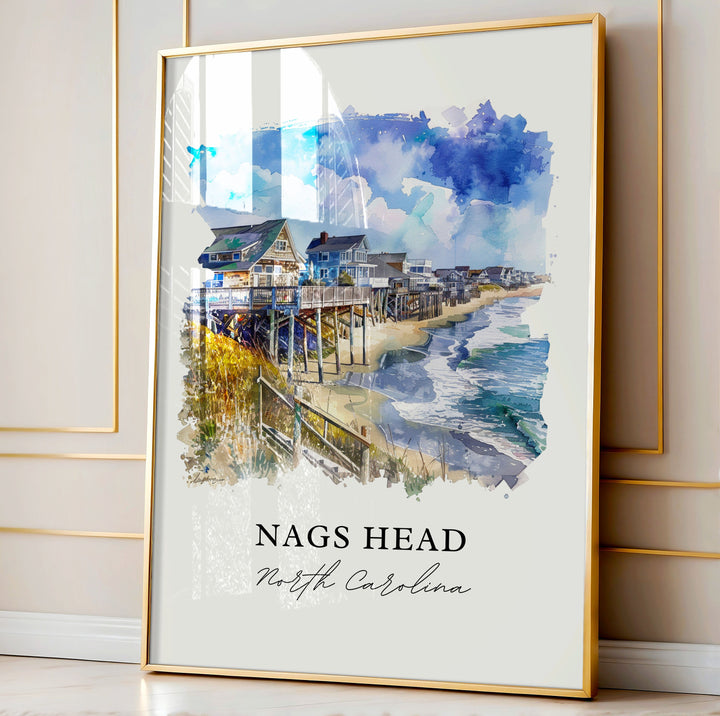 Nags Head Wall Art, Nags Head NC Print, OBX Watercolor, Nags Head Outer Banks Gift,