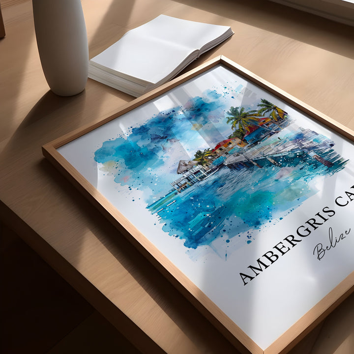 Ambergris Caye Art, Ambergris Belize Print, Ambergris Caye Watercolor, Belize Gift, Travel Poster, Housewarming Gift