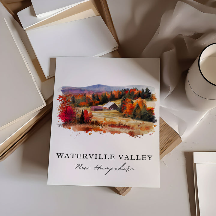 Waterville Valley traditional travel art - New Hampshire, Waterville Valley print, Wedding gift, Birthday present, Custom Text, Perfect Gift