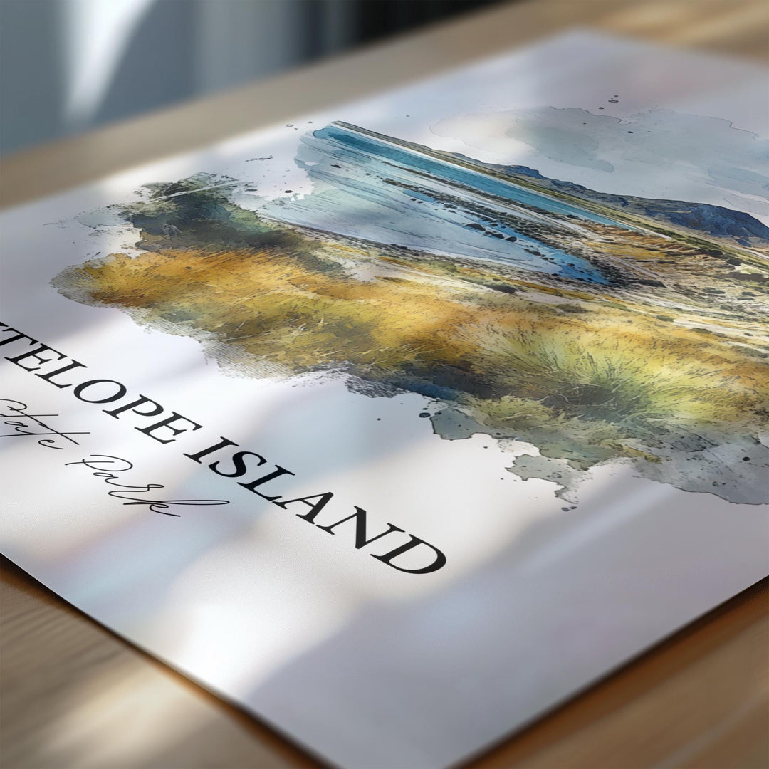 Antelope Island Wall Art, Great Salt Lake Print, Utah Watercolor Art, Antelope Island Gift, Travel Print, Travel Poster, Housewarming Gift