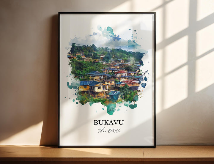 Bukavu Wall Art, Democratic Republic of Congo Print, DRC Watercolor Art, Bukavu Gift, Travel Print, Travel Poster, Housewarming Gift