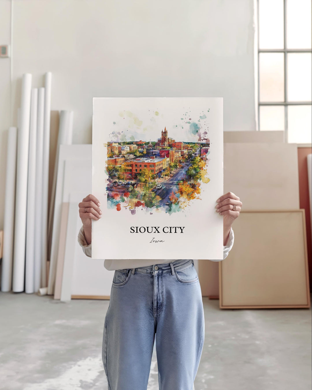 Sioux City Wall Art, Woodbury County Print, Iowa Watercolor Art, Sioux City Iowa Gift, Travel Print, Travel Poster, Housewarming Gift