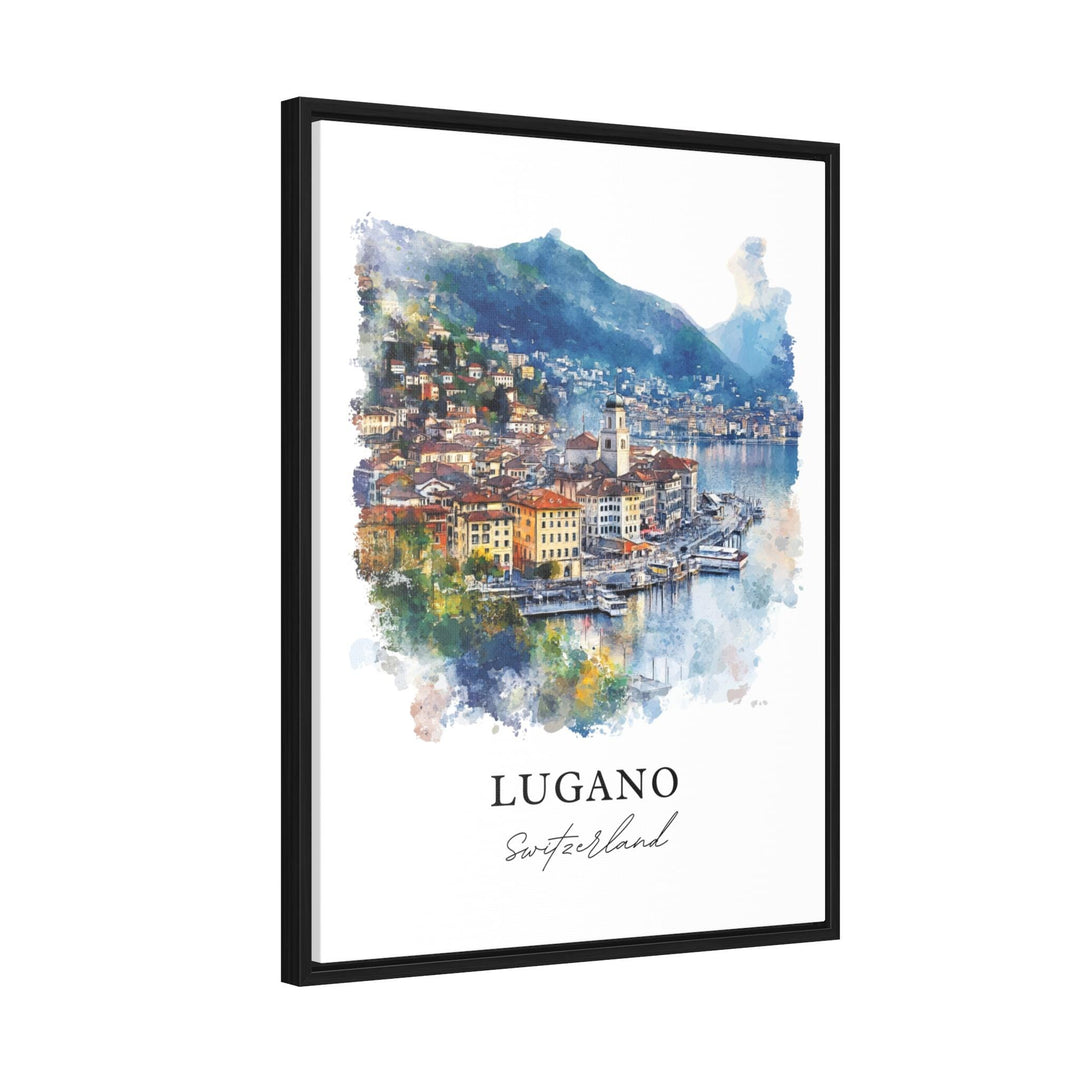 Lugano Switzerland Wall Art, Lugano Print, Lake Lugano Watercolor Art, Ticino Region Gift, Travel Print, Travel Poster, Housewarming Gift