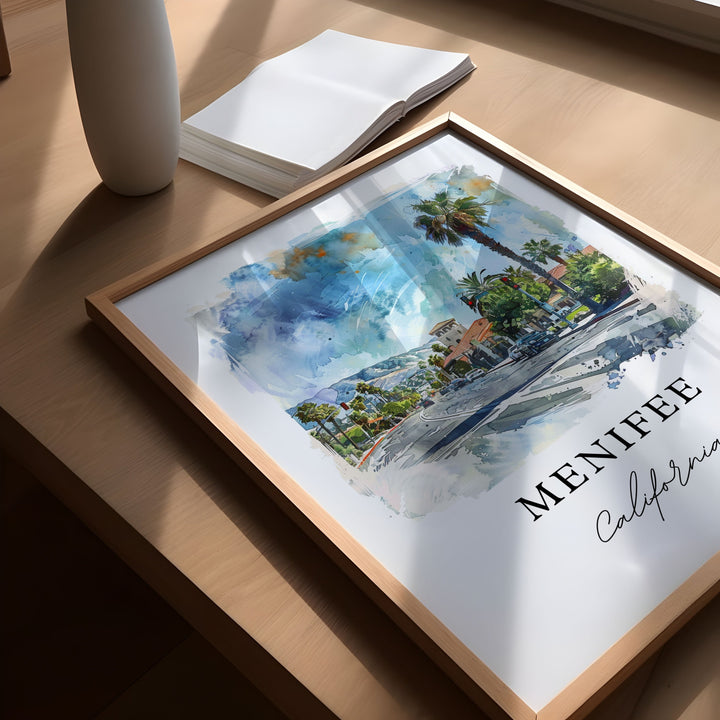 Menifee CA Wall Art, Menifee Print, Riverside County CA Watercolor Art, Menifee Gift,