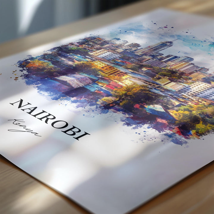 Nairobi Wall Art, Nairobi Print, Kenya Watercolor Art, Nairobi Kenya Gift, Travel Print, Travel Poster, Housewarming Gift