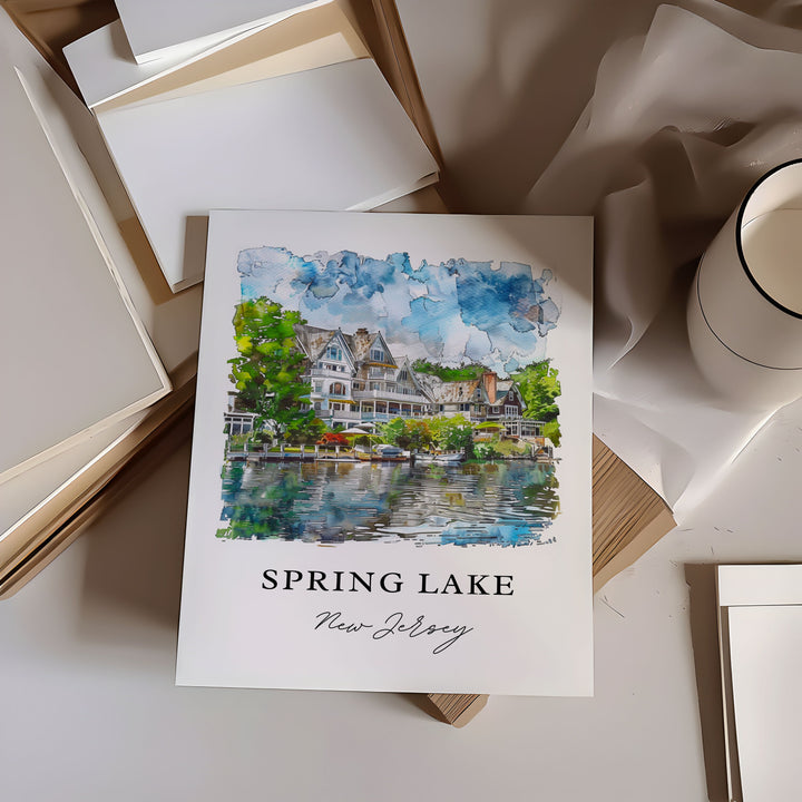 Spring Lake NJ Wall Art, Spring Lake Print, Jersey Shore Watercolor Art, Spring Lake NJ Gift,