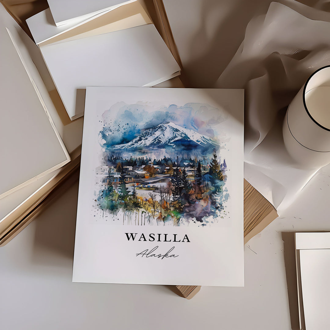 Wasilla Alaska Wall Art, Wasilla AK Print, Wasilla AK Watercolor, Cook Inlet Alaska Gift,