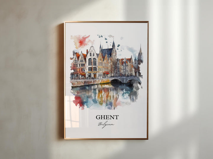 Ghent Belgium Wall Art, Ghent Print, Belgium Watercolor Art, Ghent Belgium Gift, Travel Print, Travel Poster, Housewarming Gift
