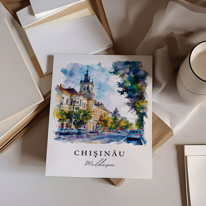 Chisinau watercolor travel art - Moldova, Chisinau print, Chisinau Wedding gift, Birthday present, Custom Text, Perfect Gift