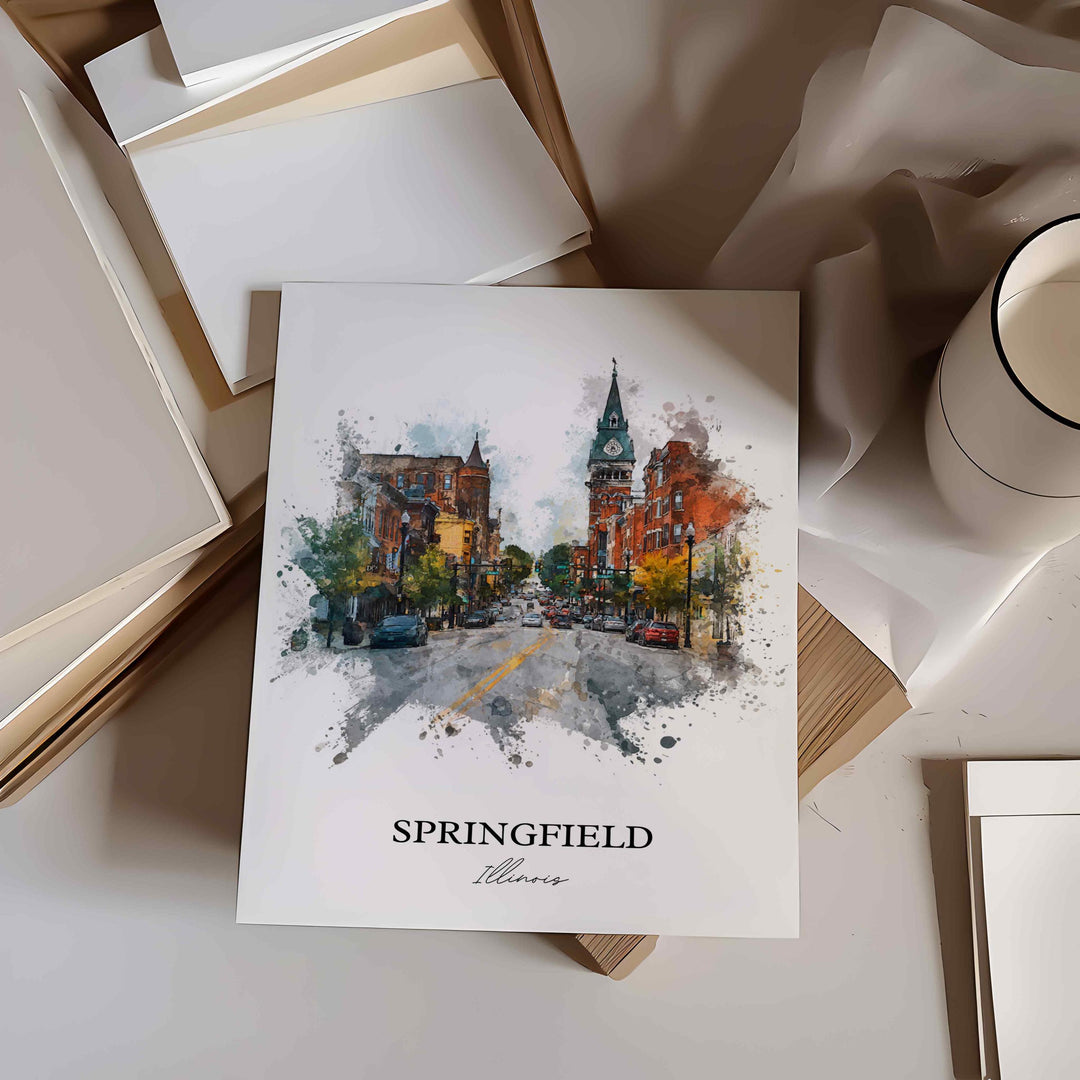 Springfield, Illinois – Watercolor Art Print