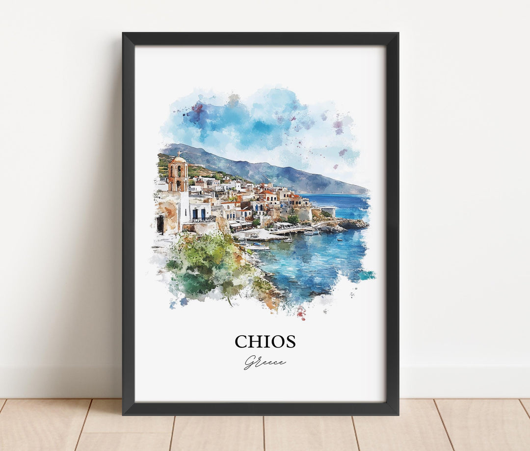 Chios Greece Wall Art, Chios Greece Print, Greece Watercolor Art, Chios Greece Gift, Travel Print, Travel Poster, Housewarming Gift