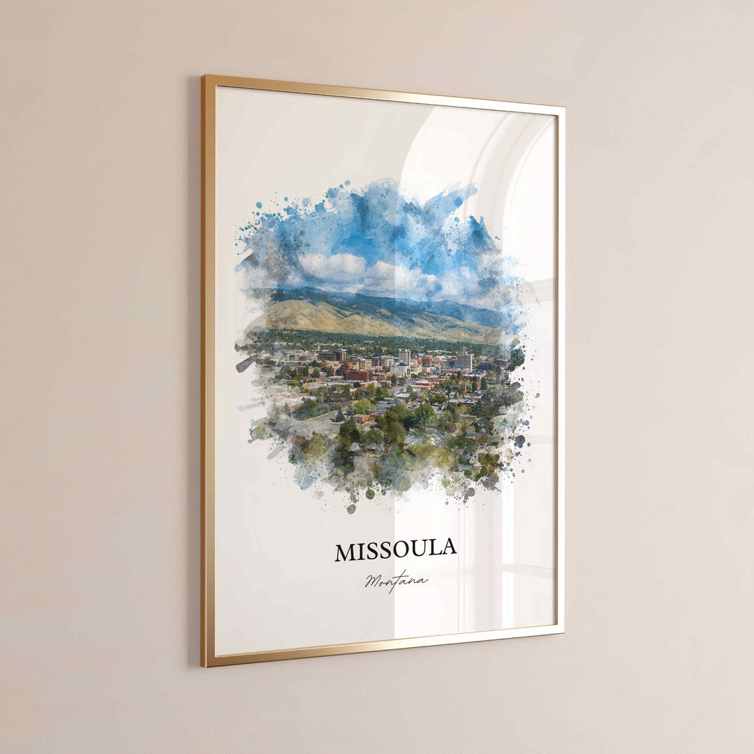 Missoula MT Wall Art, Missoula Print, Missoula Watercolor Art, Missoula Montana Gift, Travel Print, Travel Poster, Housewarming Gift