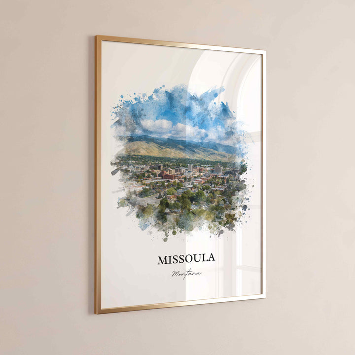 Missoula MT Wall Art, Missoula Print, Missoula Watercolor Art, Missoula Montana Gift, Travel Print, Travel Poster, Housewarming Gift