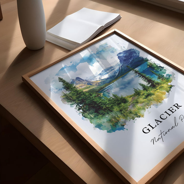 Glacier National Park Art, Glacier Park Print, Glacier Watercolor Art, Glacier Park Gift,