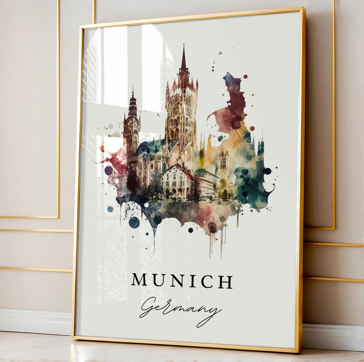 Munich Germany watercolor art - Germany, Munich poster, Munich Wedding gift, Birthday present, Custom Text, Personalised Gift