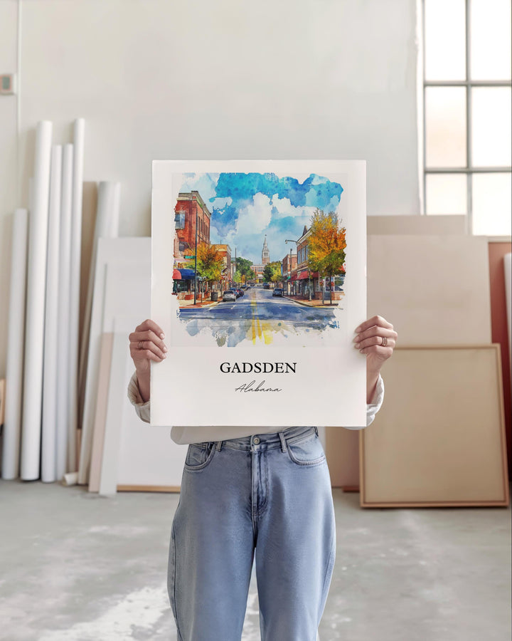 Gadsen AL Wall Art, Alabama Print, Gadsen Watercolor Art, Gadsen Alabama Gift, Travel Print, Travel Poster, Housewarming Gift