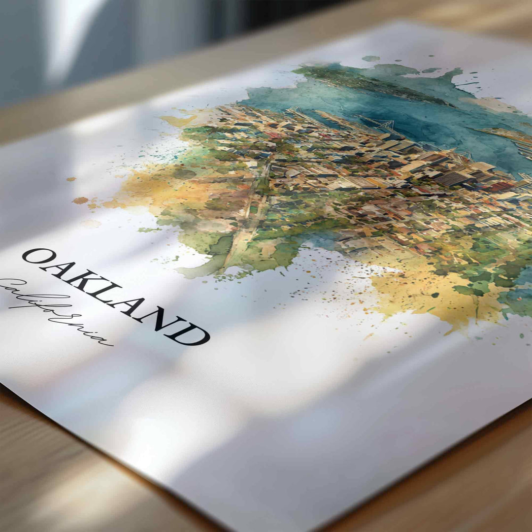 Oakland, California Wall Art, Oakland Print, California Watercolor Art, Bay Area California Gift, Travel Print, Travel Poster, Housewarming Gift