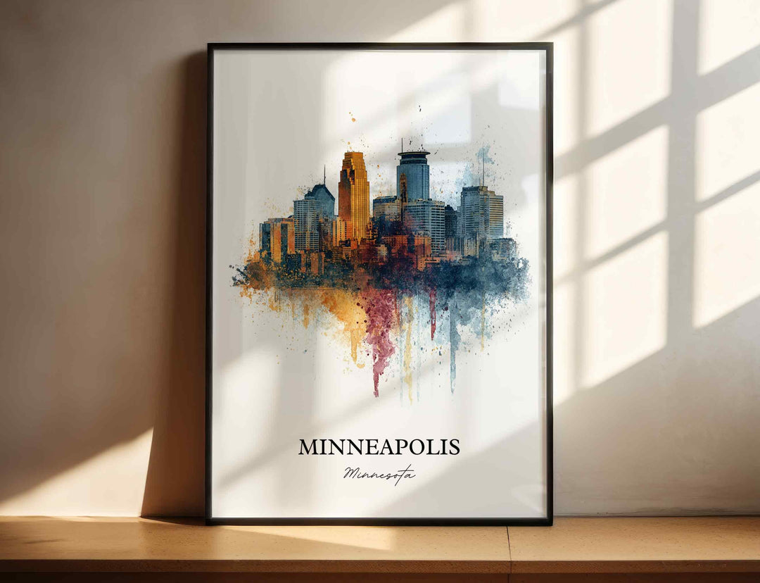 Minneapolis Wall Art, Minneapolis MN Print, Minnesota Watercolor Art, Twin Cities Gift, Travel Print, Travel Poster, Housewarming Gift