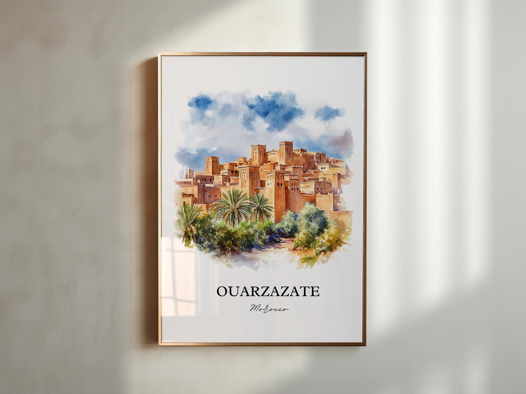 Ouarzazate Wall Art, High Atlas Mountains Print, Morocco Watercolor Art, Ouarzazate Gift, Travel Print, Travel Poster, Housewarming Gift