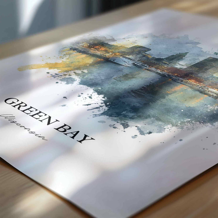 Green Bay WI Wall Art, Green Bay Print, Green Bay Watercolor Art, Green Bay Wisconsin Gift, Travel Print, Travel Poster, Housewarming Gift