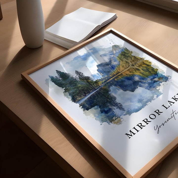 Mirror Lake, Yosemite National Park, USA – Watercolor Art Print