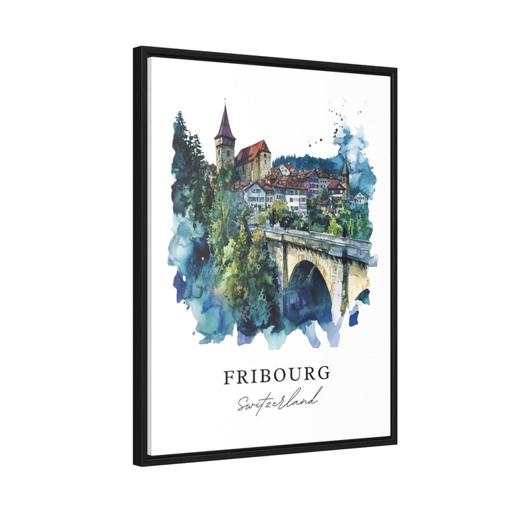 Fribourg Wall Art, Fribourg Switzerland Print, Fribourg Watercolor Art, La Sarine Gift,