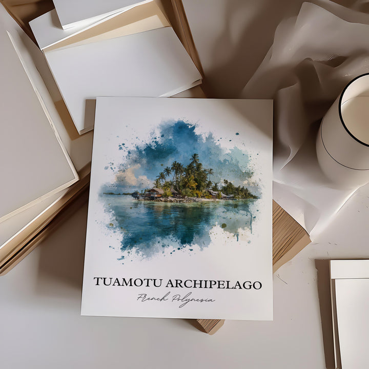 Tuamotu Archipelago Wall Art, Tuamotu Print, Polynesia Watercolor Art, French Polynesia Gift, Travel Print, Travel Poster, Housewarming Gift