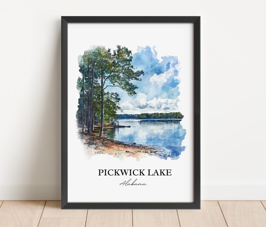 Pickwick Lake Wall Art, Alabama Print, Alabama Watercolor Art, Pickwick Lake AL Gift, Travel Print, Travel Poster, Housewarming Gift