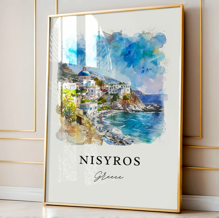 Nisyros Greece Wall Art, Nisyros Island Print, Nisyros Watercolor Art, Nisiros Greece Gift,