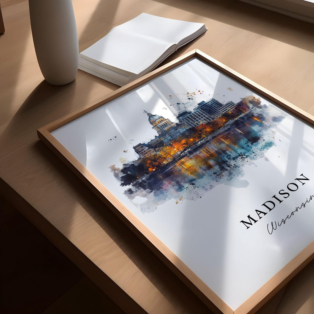 Madison WI Wall Art, Madison Print, Madison Watercolor Art, Madison Wisconsin Gift,
