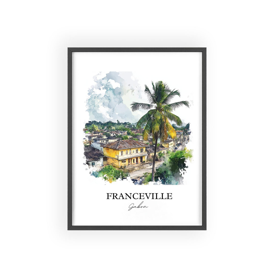 Franceville Wall Art, Franceville Gabon Print, Gabon Watercolor Art, Gabon Gift, Travel Print, Travel Poster, Housewarming Gift