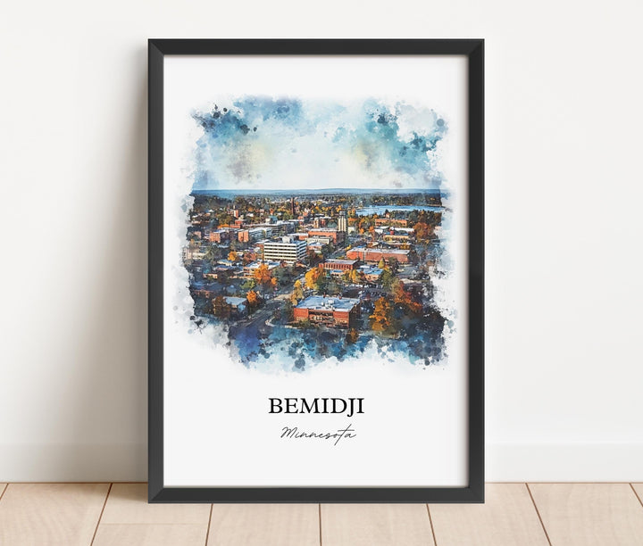 Bemidji MN Wall Art, Beltrami County Print, Minnesota Watercolor Art, Bemidji Minnesota Gift, Travel Print, Travel Poster, Housewarming Gift
