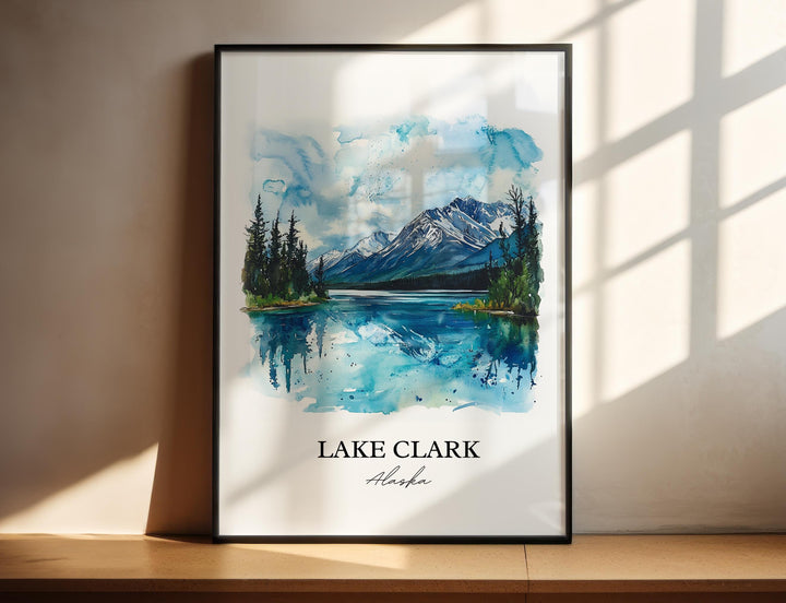 Lake Clark Wall Art, Anchorage Print, Lake Clark Alaska Watercolor Art, Lake Clark AK Gift, Travel Print, Travel Poster, Housewarming Gift