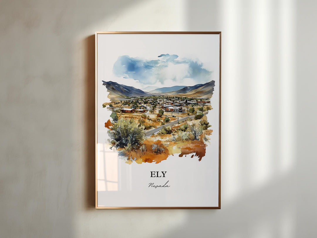 Ely Nevada Wall Art, Ely NV Print, Nevada Watercolor Art, White Pine County Nevada Gift, Travel Print, Travel Poster, Housewarming Gift