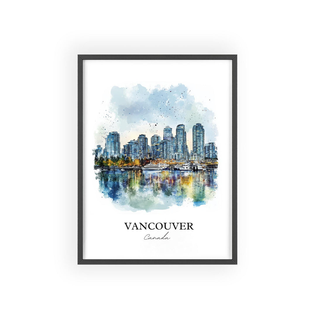 Vancouver Wall Art, Vancouver Skyline Print, British Columbia Watercolor, Vancouver Gift, Travel Print, Travel Poster, Housewarming Gift