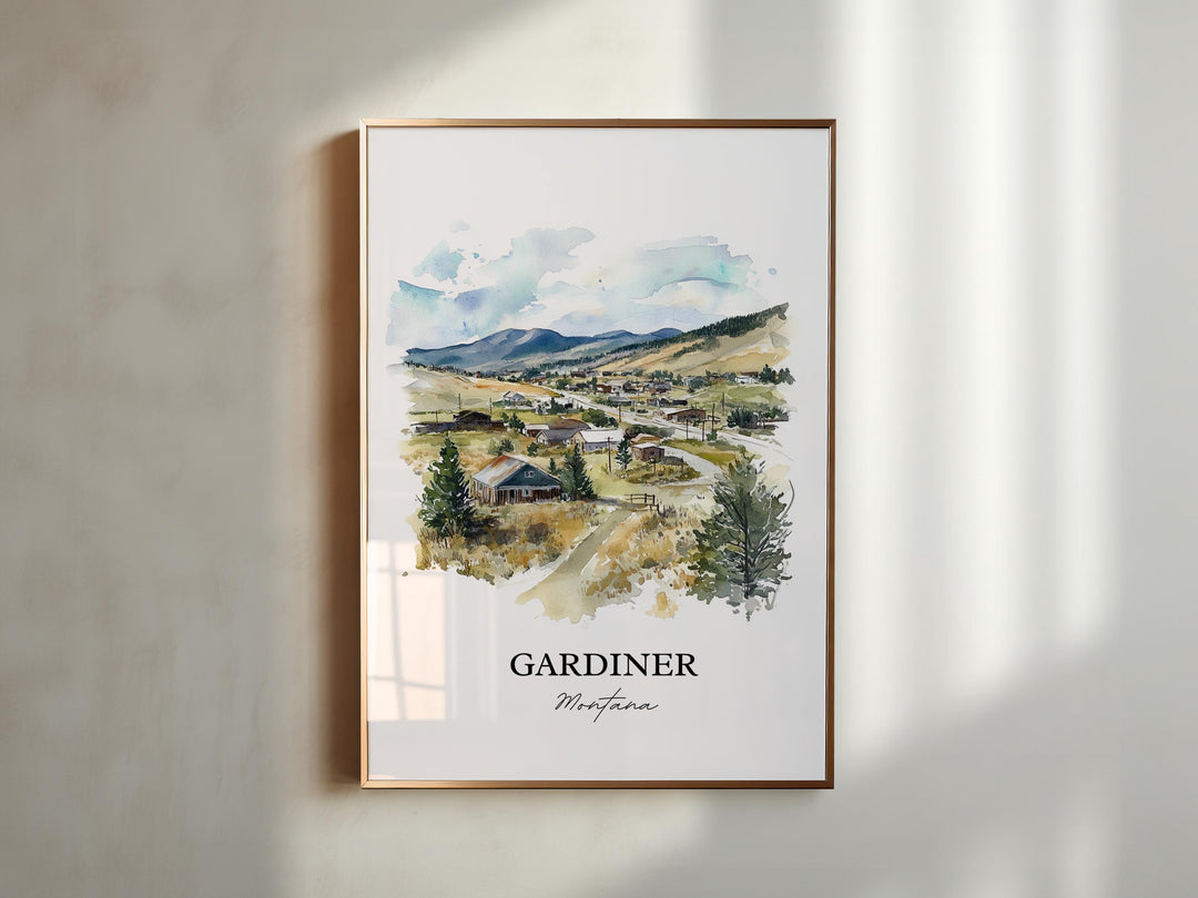 Gardiner MT Wall Art, Gardiner Montana Print, Montana Watercolor Art, Montana Gift, Travel Print, Travel Poster, Housewarming Gift