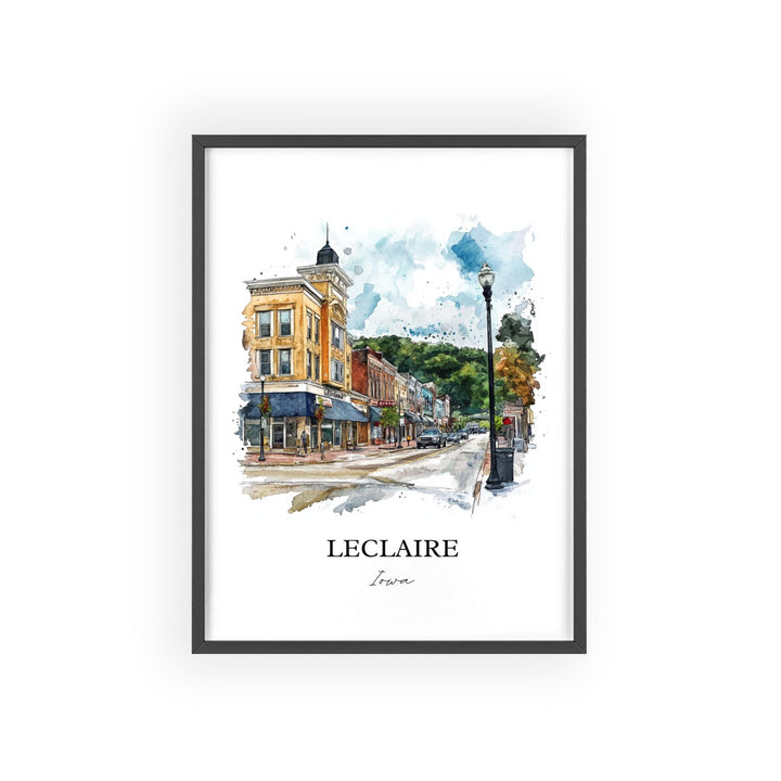 Leclaire Iowa Wall Art, Scott County IA Print, Iowa Watercolor Art, Leclaire Iowa Gift, Travel Print, Travel Poster, Housewarming Gift
