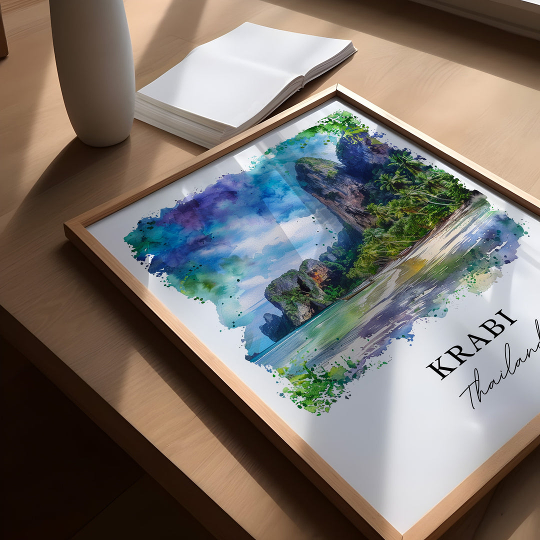 Krabi Thailand Wall Art, Krabi Print, Krabi Thailand Watercolor, Krabi Thailand Gift,