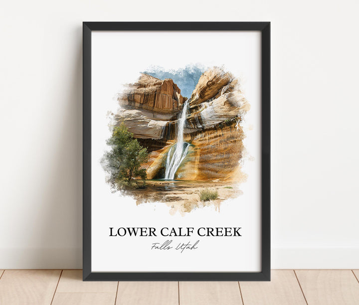 Lower Calf Creek Falls Art, Utah Print, Boulder UT Watercolor Art, Lower Calf Creek Gift, Travel Print, Travel Poster, Housewarming Gift